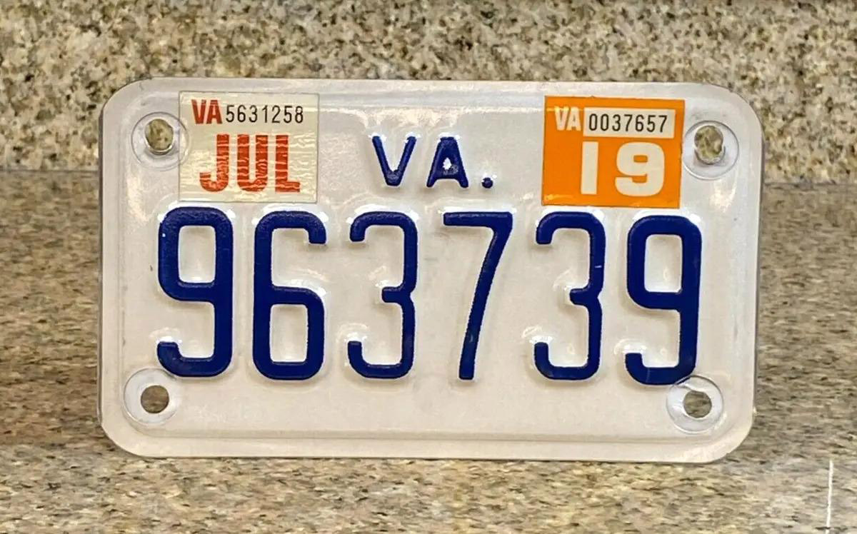 Photos of standard license plates issued to motor vehicles in Virginia: