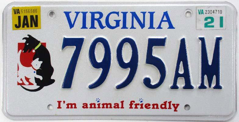 Photos of standard license plates issued to motor vehicles in Virginia: